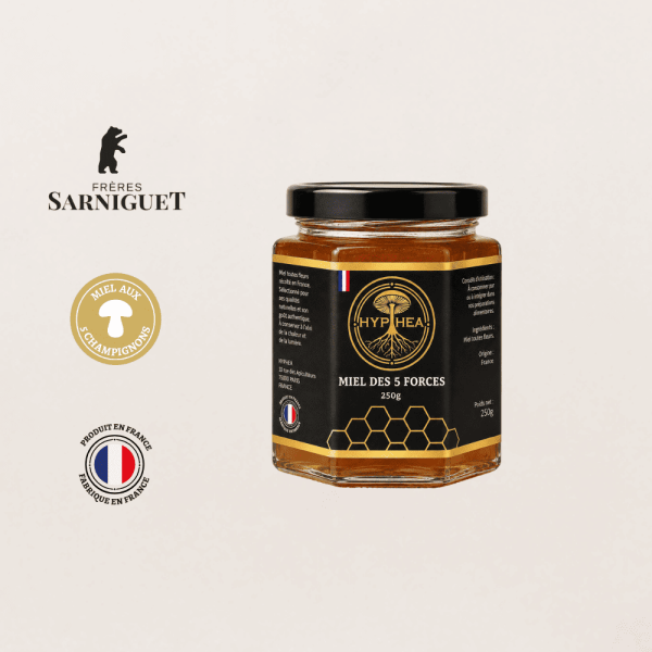 Miel des 5 Forces HYPHEA 250 g avec Cordyceps, Shiitake, Lion’s Mane, Reishi et Maitake