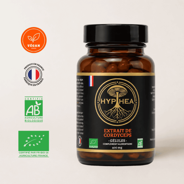 Extrait de Cordyceps HYPHEA en gélules 400 mg bio, Série Gold, fabriqué en France