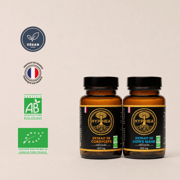 Duo Focus Études HYPHEA avec extraits de Lion’s Mane et Cordyceps en gélules bio
