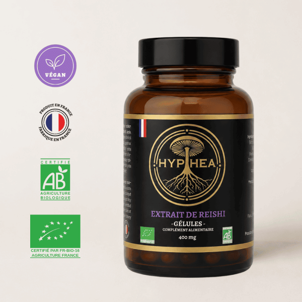 Extrait de Reishi HYPHEA en gélules 400 mg bio, Série Gold, fabriqué en France