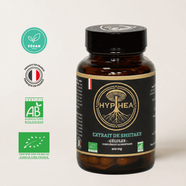 Extrait de Shiitake HYPHEA en gélules 400 mg bio, Série Gold, fabriqué en France