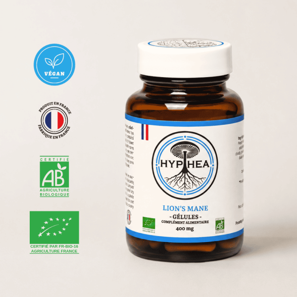Lion’s Mane HYPHEA en gélules 400 mg bio, complément alimentaire fabriqué en France