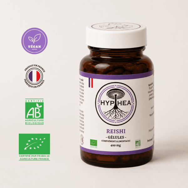 Reishi HYPHEA en gélules 400 mg bio, complément alimentaire fabriqué en France