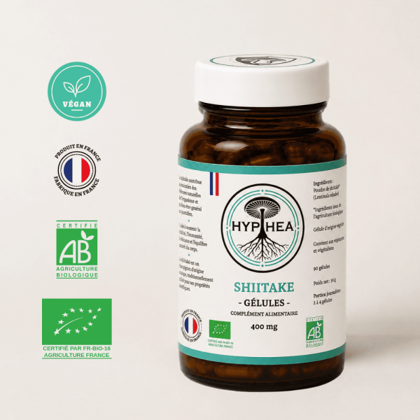 Shiitake HYPHEA en gélules 400 mg bio, complément alimentaire fabriqué en France