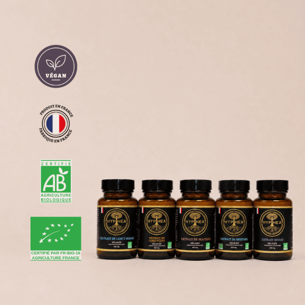 Pack HYPHEA de 5 extraits de champignons en gélules 400 mg